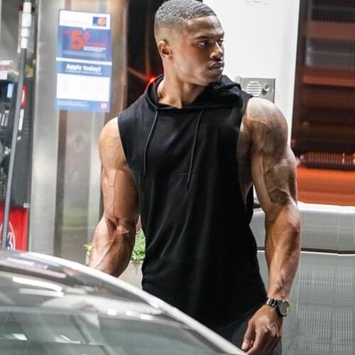 Mens Crop Top Tank Top with Hoodie Gym Vest Pactchwork Singlet Men Hip Hop Fitness Workout Clothing