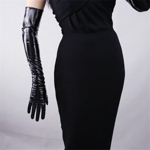 60cm Patent Leather Extra Long Gloves Long Section PU Emulation Leather Slim Hand Mirror Bright Black Touch Screen PU22-60