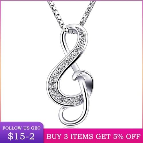 LByzHan Authentic 925 Sterling Silver Zircon Music Symbol Pendant Necklace Hot Fashion 2019 New Design Necklace Jewelry CMN107