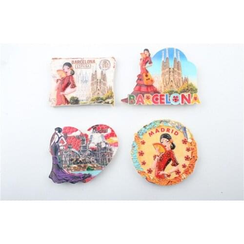 4 Pcs New MADRID ESPANA BARCELONA Fashion Woman 3D Fridge Magnet Tourist Souvenir Refrigerator Magnetic Stickers Home Decor