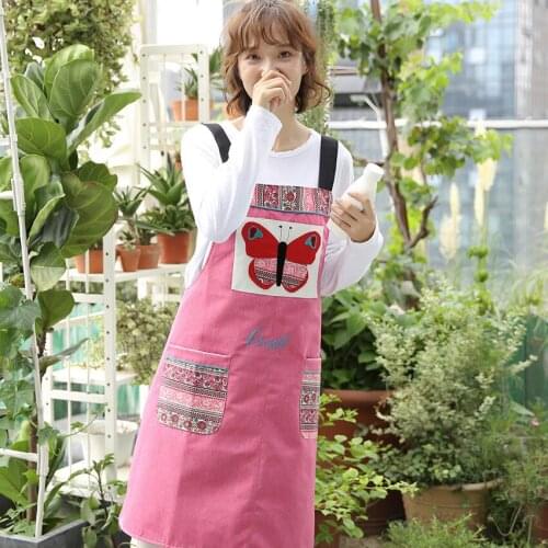 Korean kitchen apron fashion long sleeve cuff princess fabric cooking mens smock waist chef