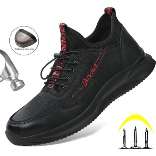Mens Safety Shoes Work Boots Men Steel Toe Work Shoes Mens Boots Leather Safety Boots Anti-smashing Work Sneakers Dropshipping