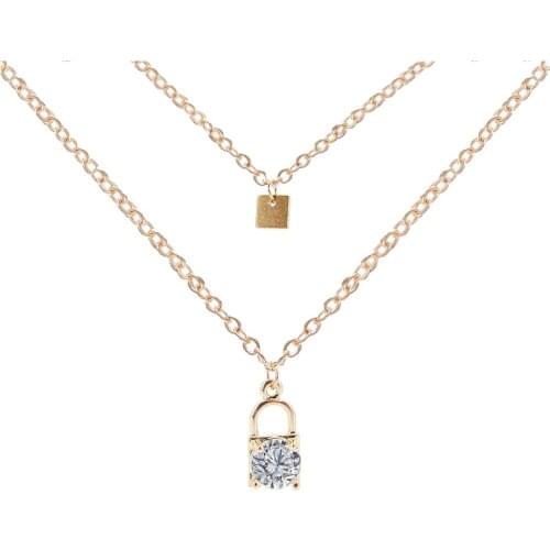 2020 New Modyle Double Layer Lock Chain Punk Link Chain Gold Color Padlock Pendant Necklace Women Fashion Gothic Jewelry