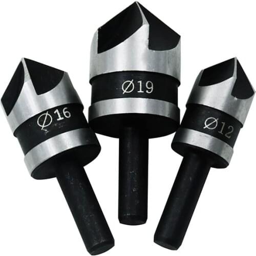 New 3pcs 5 Flute Countersink Drill Bit Set 90 Degree Chamfering Cutter For Wood Metal 12/16/19mm Debur Tool Set