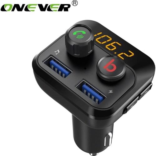 Onever FM Transmitter Modulator Hands-free MP3 Player Bluetooth 5.0 Car Kit Dual USB Fast Charger Adapter Support Bass Control