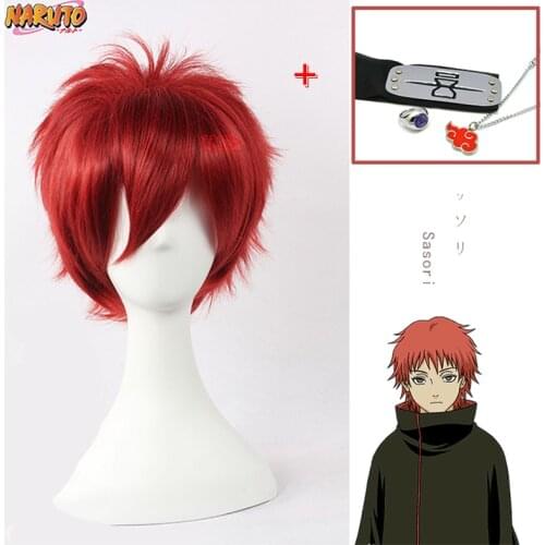 Anime Boruto Character Sasori Cosplay Wig Red Short Wig Headband Heat Resistant Fiber Hair + Free Wig Cap for Boys Girls Adults