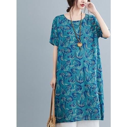 Thin Soft Cotton Linen Loose Summer Dress Print Floral Prairie Chic Travel Casual Beach Style Dress Women Vintage Dress