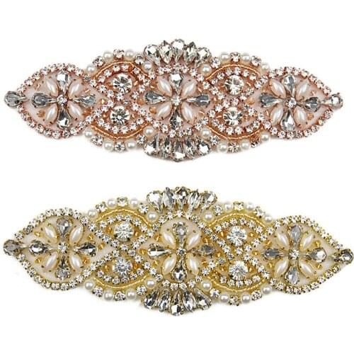 Popular Handmade Gold Crystal Rhinestone Belt For Wedding Dress WRA-491