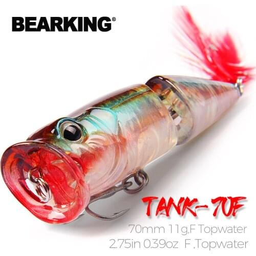 BEARKING Hot Model Retail fishing lures,hard bait assorted colors, popper 70mm 11g, Floating topwater baits