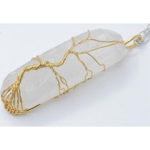 Retro Beautiful Natural Crystal Lucky Stone Irregular Wire Wrap Jewelry Necklace Pendant Lady Exquisite Gift Accessories Y646