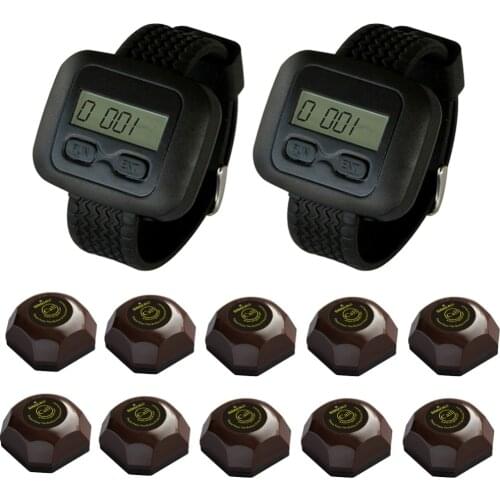 SINGCALL Wireless Waiter Service Calling System for Restaurant Coffee Shop Hotel 2 Watch Receivers and 10 Bells, Staff Pager