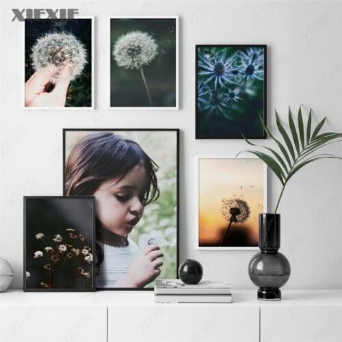 Nordic Posters and Prints Baby Girl Dandelion Eryngium Daisy Wall Art Canvas Painting Home Wall Pictures for Living Room Decor