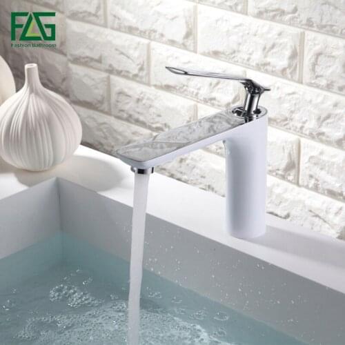 FLG White Painting Basin Faucet Bathroom Single Handle Tap Brand New Washbasin Hot Cold Mixer Deck Mounted Faucets 117-11WC