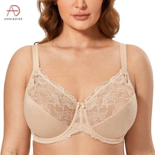 Womens Floral Lace Non Padded Full Figure Underwire Bra Plus Size 34-44 C D E F G H