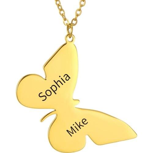 Custom Couple Name Butterfly Pendant Personalized Romantic Laser Lettering Stainless Steel Necklace For Women Fashion Jewelry