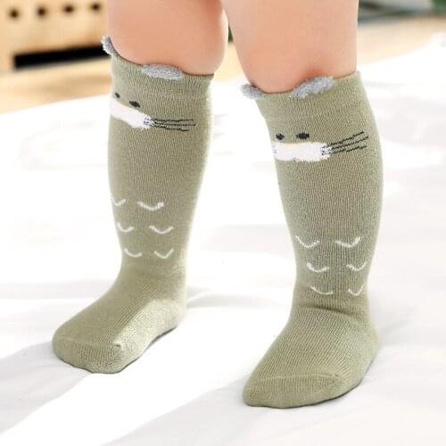 1 Pair Cute Fox Baby Sock Non Slip with Grips Cotton Long Socks for Infant Girls Boys Girls Newborn Knee High Socks