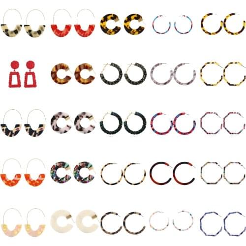 1Pair Fashion Trend Acrylic Resin Oval Dangle Earrings For Women Geometry Big Circle Tortoiseshell dangle Earrings