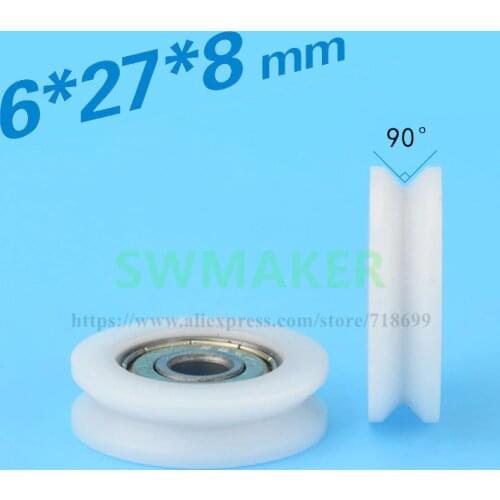 1pcs M6*27*8mm 6*27*8mm V grooved wheel, M6 screw / thread, 626ZZ plastic bearing pulley / over line guide wheel