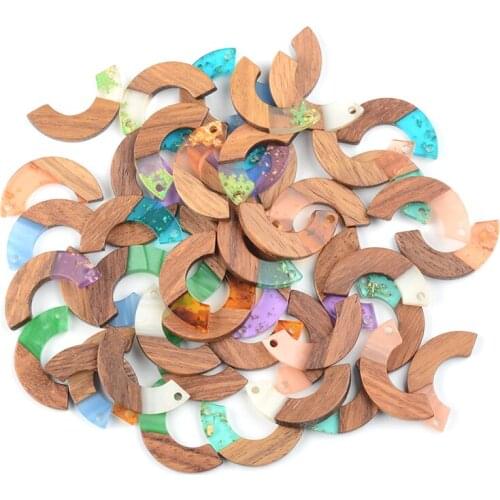 10PC Semicircle Earrings Accessories Natural Wood & Resin Splicing Hand Made DIY Making Charms Jewelry Findings & Components
