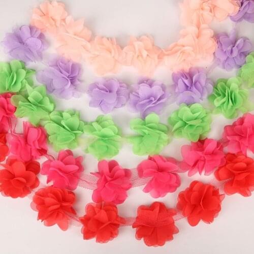 12pcs(1 yard/lot) flowers 3D Chiffon Cluster Flowers Lace Wedding Dress Decoration Lace Fabric Applique Trim DIY Sewing Supplies