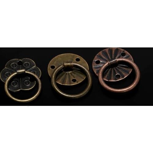 12pcs Vintage Decorative Jewelry Box Pulls Drawer Cabinet Mini Ring Handles Antique Brass Cabinet Knobs