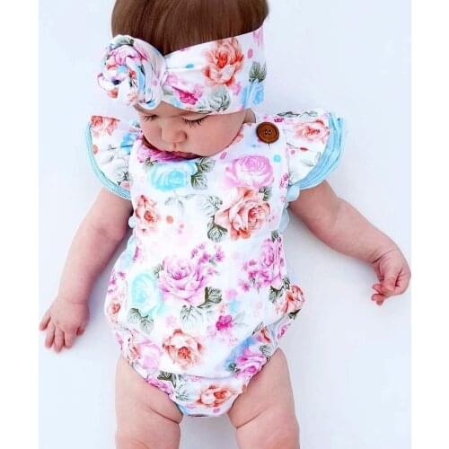 2PCS Fashion Cute Baby Clothes Baby Girls Infant Floral Bodysuit One-pieces Summer Clothes Sunsuit Sets