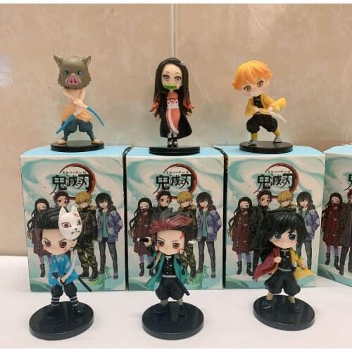 2 Styles 6Pcs/Lot Demon Slayer Kamado Tanjirou Japanese Anime Cartoon Desk Ornaments Figure Toys Collection Car Decoration Hot