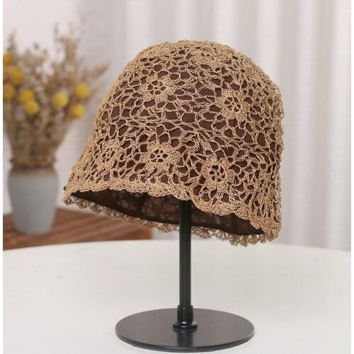 202105-2509226 grace double Hollow out weaving knitting flower leisure lady skullcap cap women Headgear hat