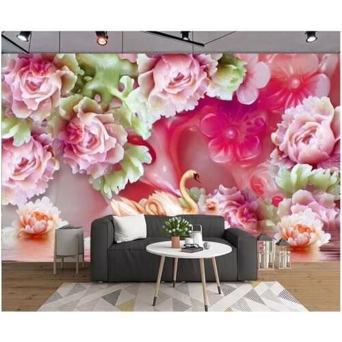 3d wallpaper custom photo Jade carving flower petals peony swan home decor living room 3d wall murals wallpaper for walls 3 d