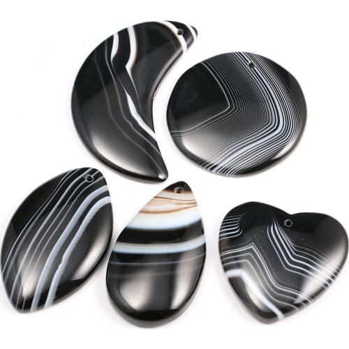 5pcs / Lot Black Striped Agates Pendant Reiki Healing Natural Stone Meditation Amulet DIY Jewelry Natural Stone Charms