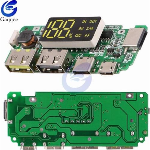 5V 2.4A Micro LED Dual USB /Type-C USB Mobile Power Bank 18650 Charging Module Lithium Battery Charger Board Circuit Protection