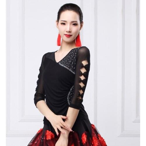 Ballroom Dance Top Women Net Yarn Mid Sleeve Shirts Waltz Flamenco Spanish Clothes Modern Practice Performance Wear DNV11922