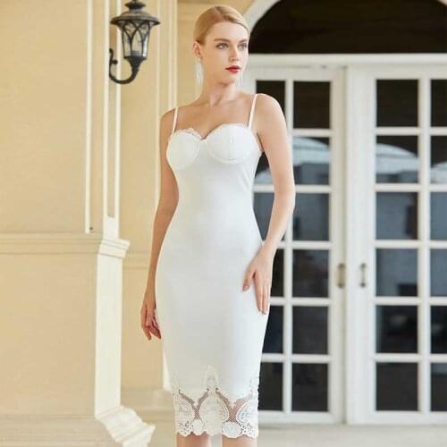 Free Shipping Wholesale Women Black White Spaghetti Strap Lace Strapless Sexy Celebrity Cocktail Party Bandage Dress