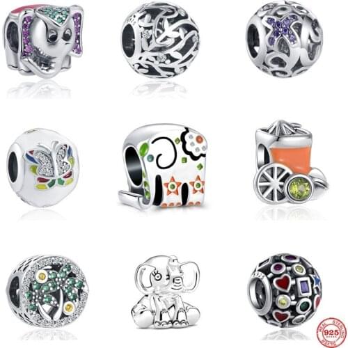 New Original 925 Sterling Silver Bracelet Elephant Charm Pendant Shiny Bead Suitable For Pandora Trinket Ladies DIY Jewelry Gift