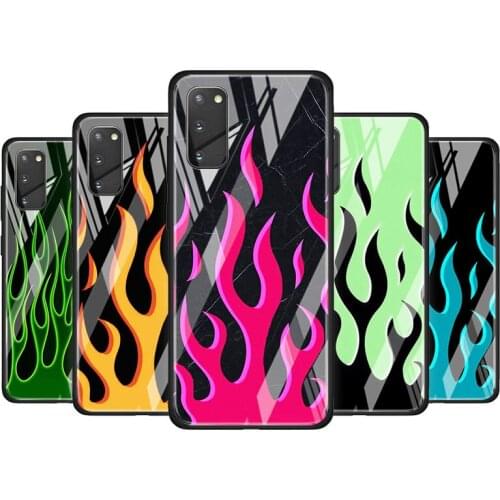 Cool green flame for Samsung Galaxy S20 FE Ultra Note 20 S10 Lite S9 S8 Plus Luxury Tempered Glass Phone Case Cover