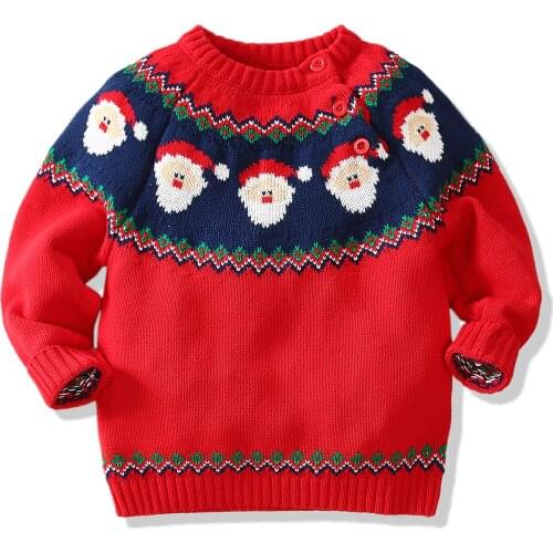 Kids Sweaters Fashion Santa Claus Printing Sweater for Boys Girls Clothing Christmas Red Sweater Children Clothes High Quality