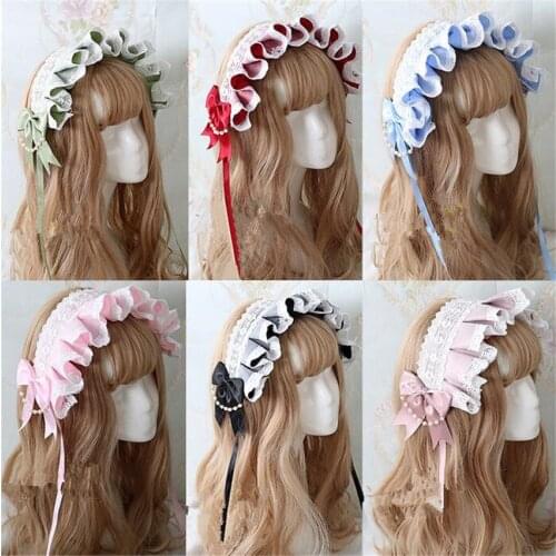 Annies breakfast Cosplay Sweet Lolita Bonnet Headwear Retro Princess Hair band Bow Lace Hair clip D798