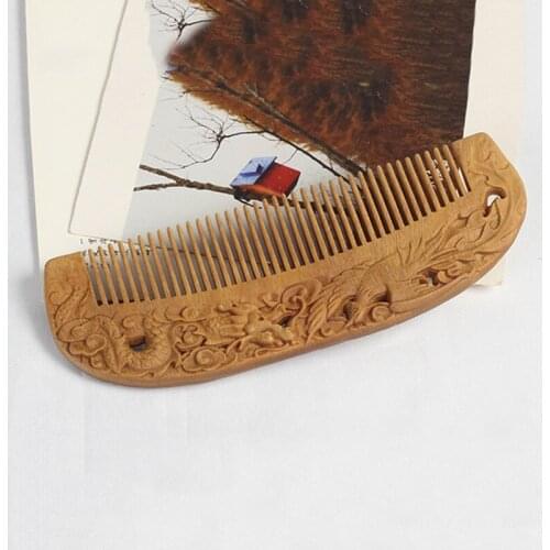 Natural Sandalwood Wood Comb Anti-Static Exquisite Double Sided Carved Wooden Hair Comb Birthday Gift for Girlfriend
