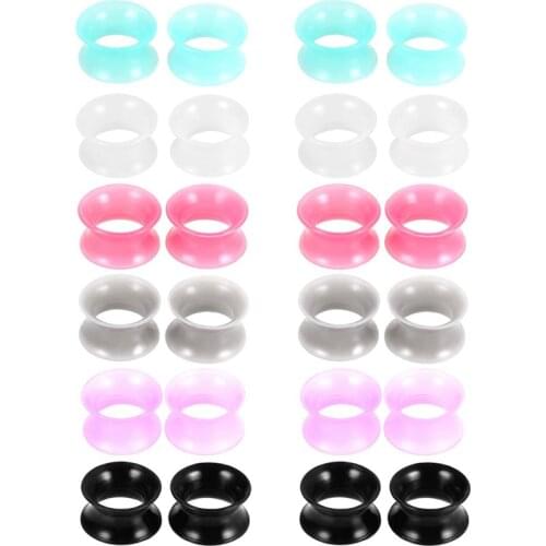 2Pcs Soft Silicone Flexible Ear Piercing Thin Double Flared Flesh Tunnel Ear Plugs Ear Gauge Expander Stretcher Earlets Earrings