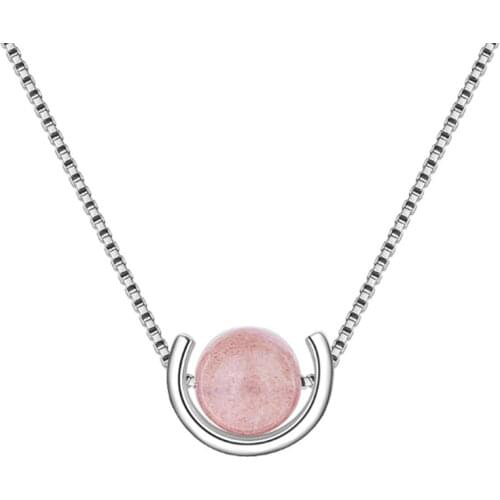 Korean version of the simple popular wild pink round bead crystal short female silver plated necklaces SE089