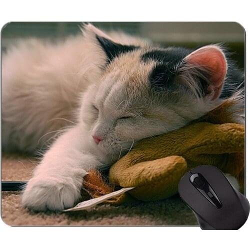 Mouse Pad with Stitched Edge,Kitten Pet Sleeping Cute Cat Toy Home Office Computer Accessories Mousepads