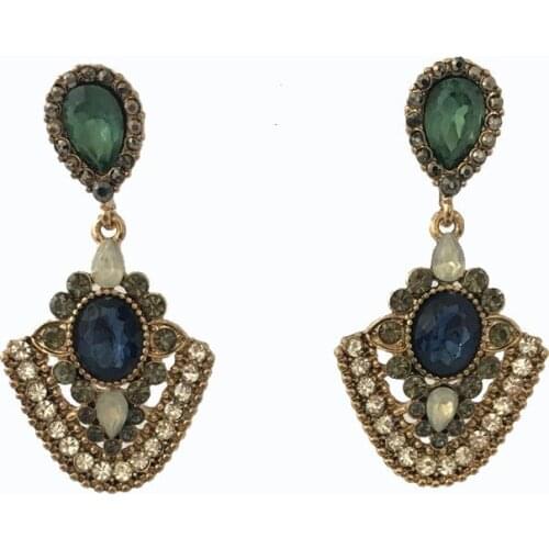 Pretty Green Jewel Tone Stone Statement Drop Earrings For Women Girl Lady Bohemia Dinner Party Accessory