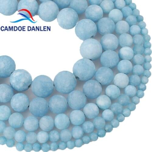 Natural Stone Beads Matte Frosted Blue Chalcedony Aquamarines Round Loose Beads 4/6/8/10/12mm DIY Beads For Jewelry Making
