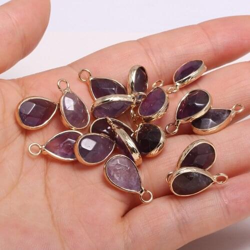 2pcs Natural Stone Water Drop Shape Faceted Amethysts Pendant for Necklace Earring Accessories or Jewelry Making Size 10x14mm