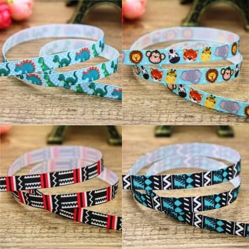 DHK 3/8'' 5yards dinosaur geometrical animal printed grosgrain ribbon hairbow headwear DIY decoration OEM 9mm E1338