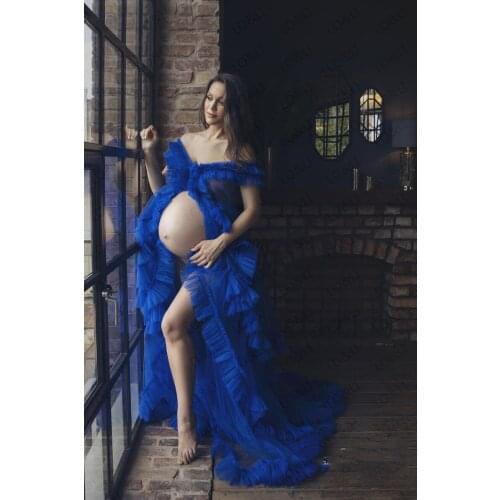 Fashion Ruffled Tulle Robe Pregnant Women Dress See Through Maternity Dress for Photo Shoot Prom Gown Robes Custom Made