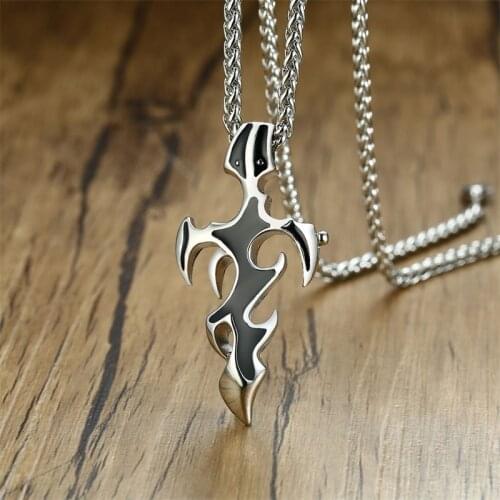 Mens Stainless Steel Cross Pendant Necklace 24 Inches Chain