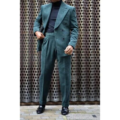 2021 Corduroy Peak Lapel Men Suits Costume Homme Wedding Masculino Terno Tuxedo Slim Fit Groom Prom Blazer 2 Pieces Jacket+Pant