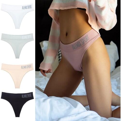 2020 New Sexy Womens Sport Panties Seamless Thong G String Letter Decor Mid Waist Cotton Underpants Lingerie Tanga Lady Briefs