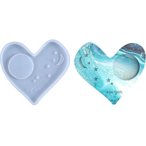 New DIY Heart Shaped Coaster Silicone Mold Candle Holder Crystal Epoxy Resin Mold Cup Mat Casting Mould Handcrafts Making Tool